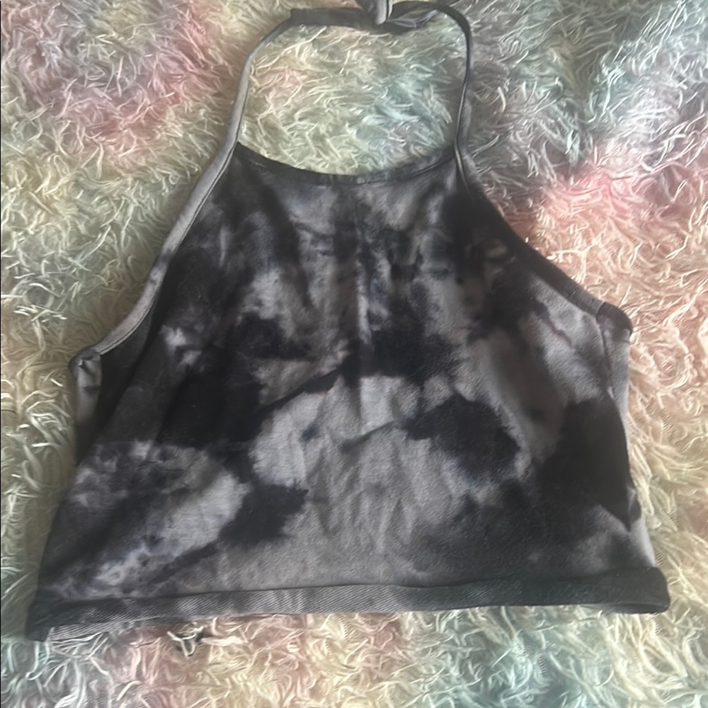 Black Tie-Dye Halter Top